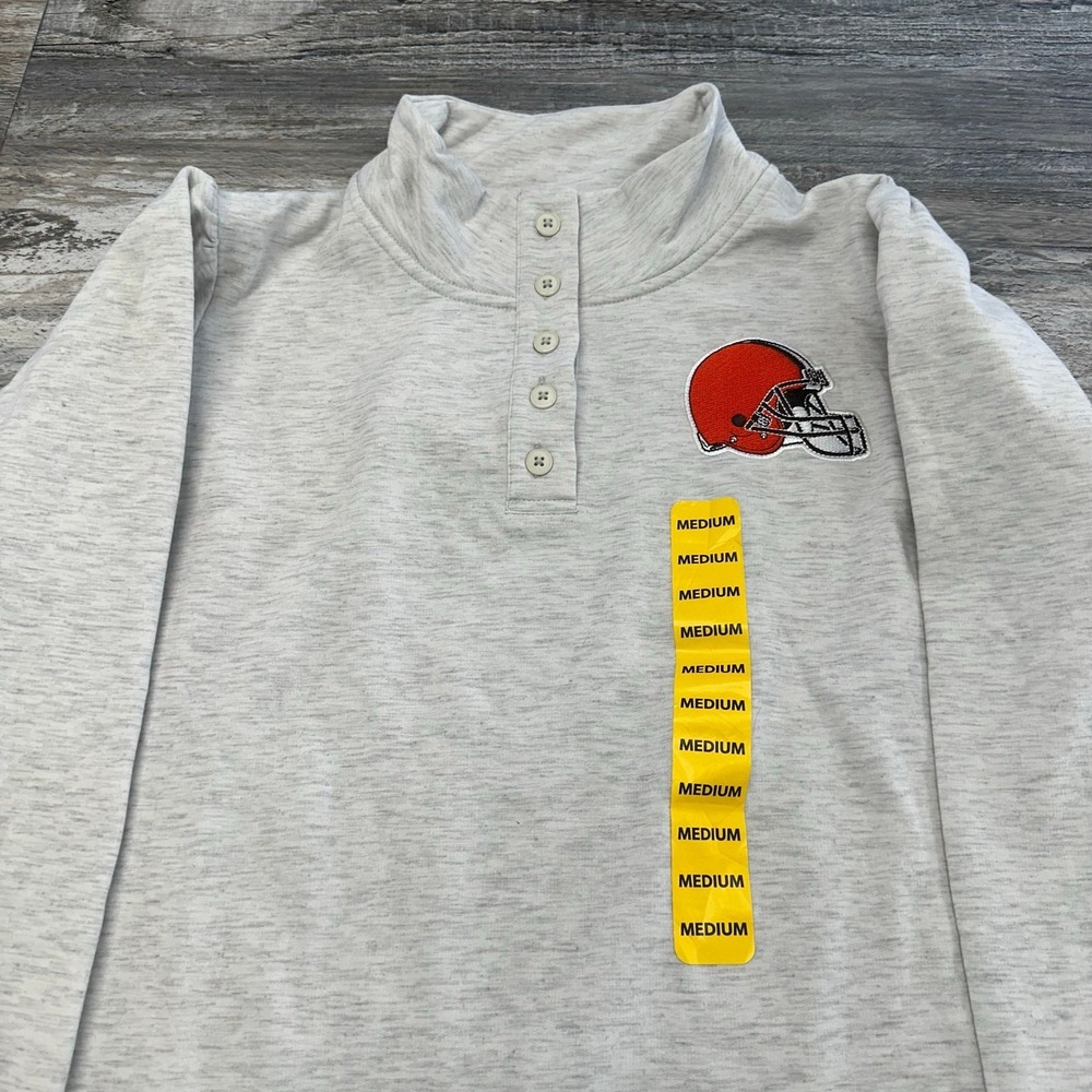 NWT NFL Cleveland Browns Football Helmet Gray Womens M Henley Mock Neck Shirt